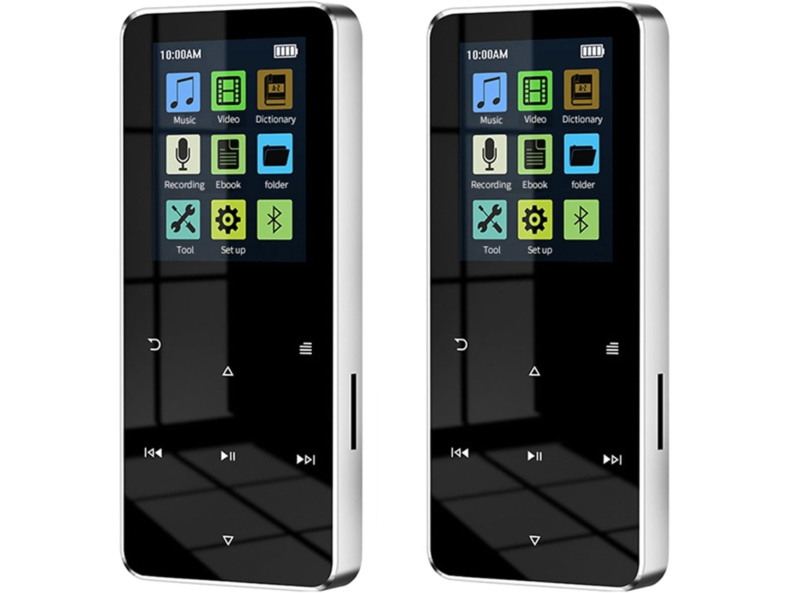 Leitor de MP3/MP4 Bluetooth, FM, E-book, Alto-falante, 2 reprodutores, HiFi Music, 8GB, Suporta cartão, Com despertador.