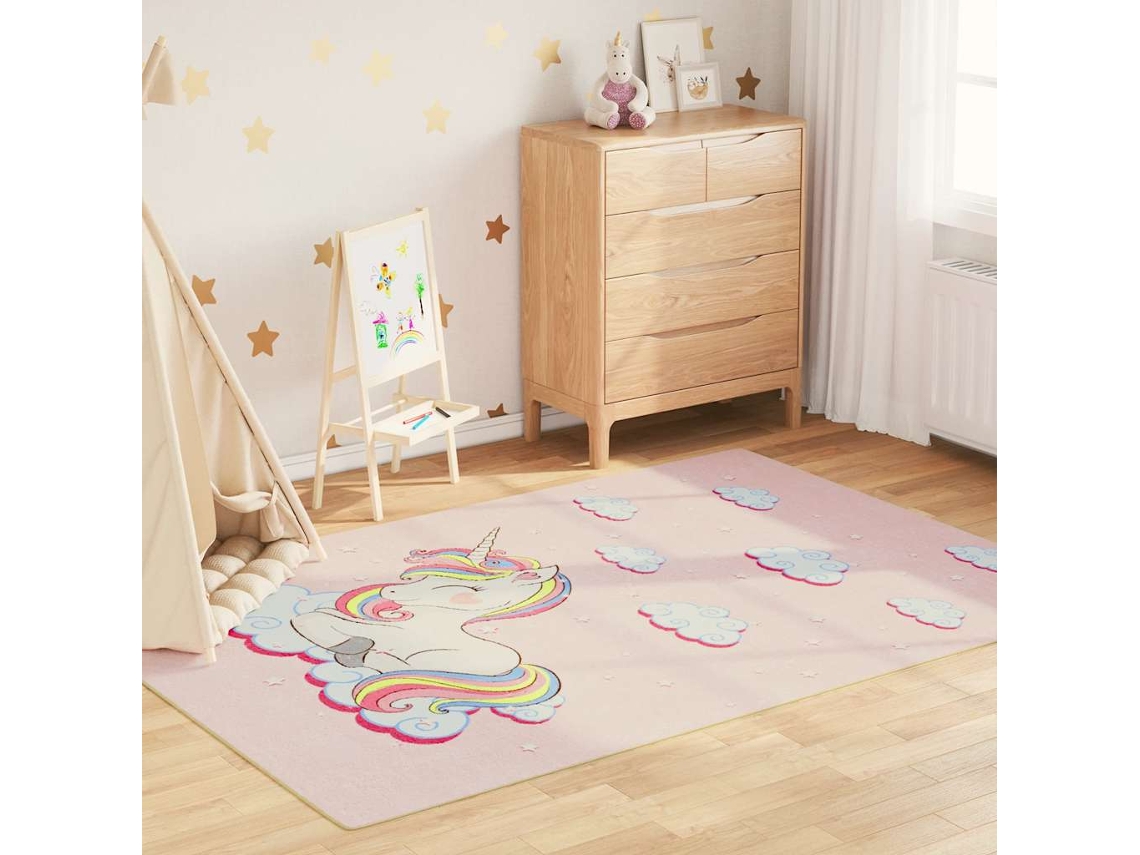 Vidaxl Tapete Lavável Infantil 160x230cm Unicórnio Rosa