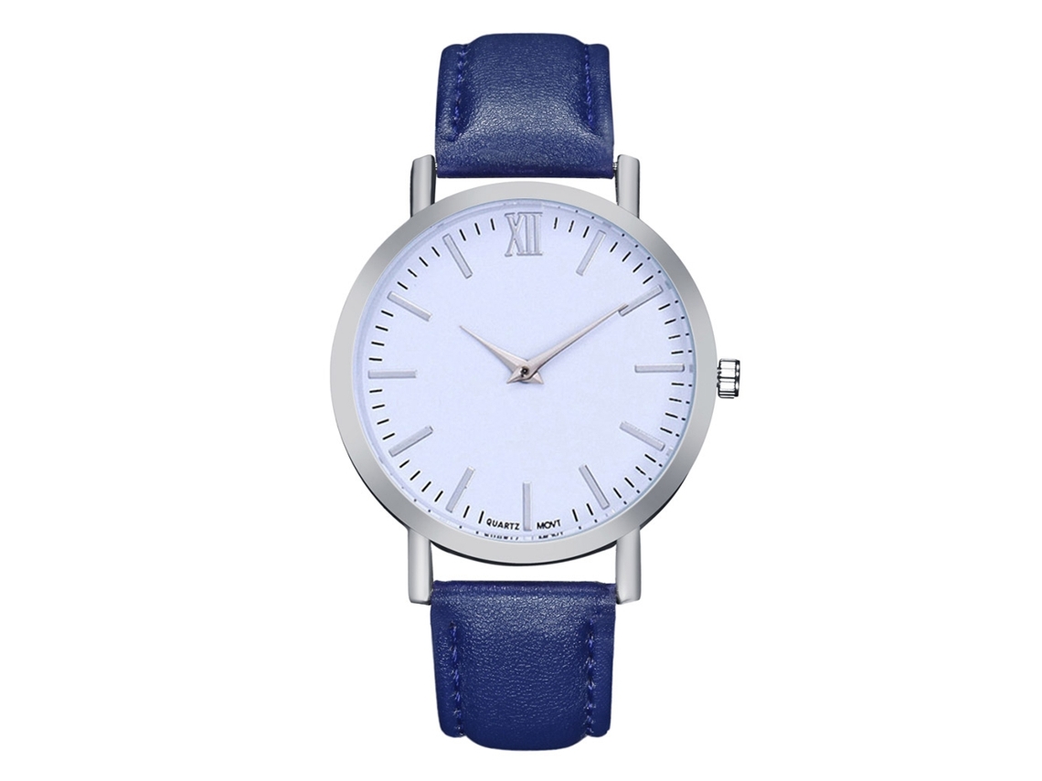 Reloj De Pulsera Unisex De Cuarzo Con Correa De Cuero Pu Zhoulianfa Azul