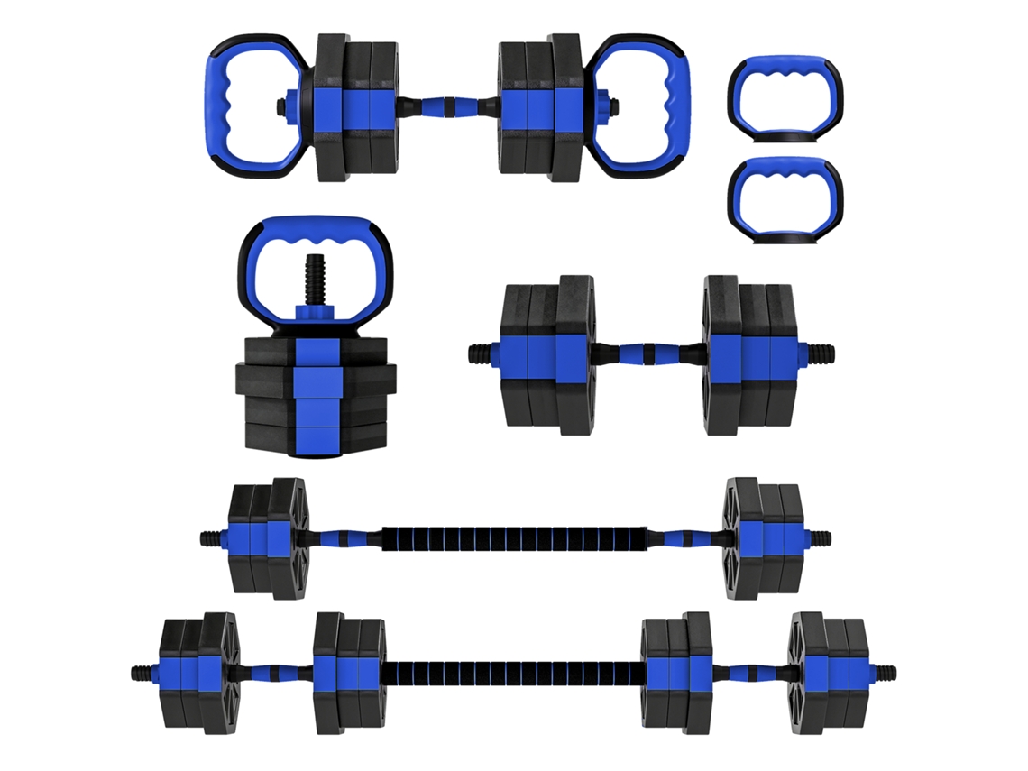 Conjunto De Haltere Ajustável De Treino De Peso 6 Em 1, Kettlebell De 20kg. Suporte De Flexão Barra De Peso Azul