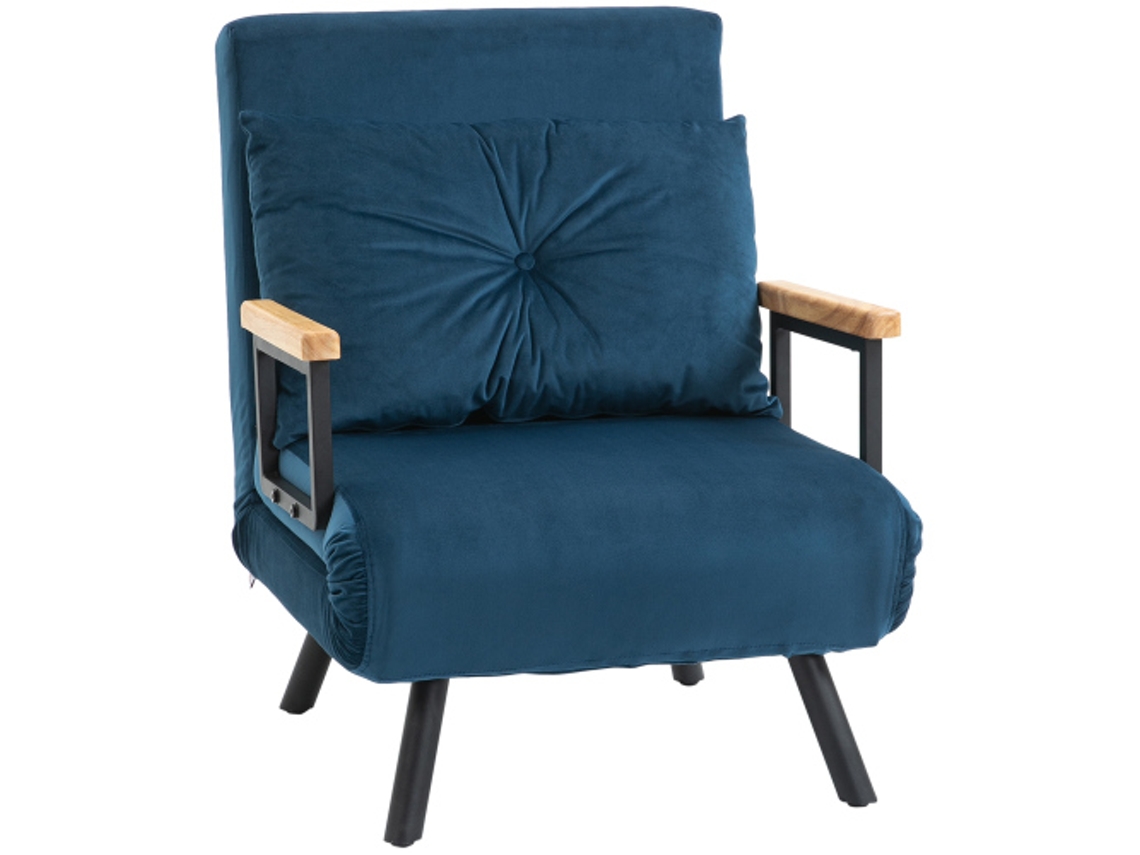 Sofá Cama / Poltrona Reclinável Conversível Para Cama De Hóspedes, Encosto De Veludo, Encosto Ajustável, Azul, 63x73x81 Cm BAGOLY