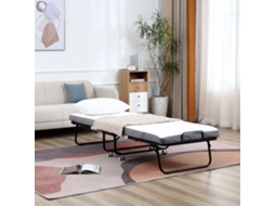 Cama Dobrável 200x90 Cm com 4 Rodas. Cama Portátil P/camping. com Colchão de Solteiro de 10 Cm. Estrutura Aço. Carga 150 Kg. para Quarto.