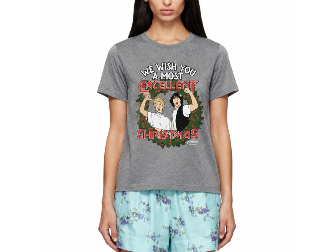 Rockinstone Bill And Ted Excellent Christmas Heather Graphite Adult T-shirt Size:xxxl