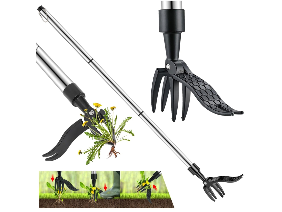 Arrancador De Ervas Daninhas Manual,100 Cm Com 3 Garras Inox E Pedal,ferramenta De Jardinagem Com Alavanca E Cabo De Alumínio Btforus
