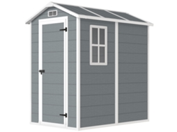 Abrigo De Jardim Exterior 2,1 M² 131x186x198 Cm De Com Piso Janela Porta Com Fechadura Cinzento