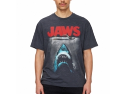 Rockinstone Jaws Movie Red Logo Heather Navy Adult T-shirt Size:l