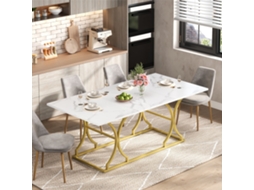 Mesa de Jantar 200x80 Cm Mármore com Base Dourada, 8 10 Pessoas LAMAISON
