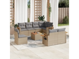Conjunto de 9 Sofás para Jardim com Almofadas Vime Pe Bege Dkd Home Decor