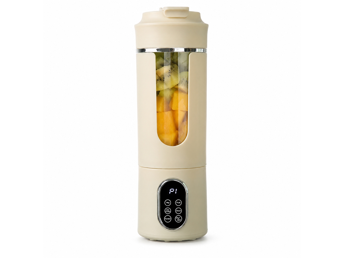 Liquidificadora Portátil Sem Fios Para Sumos, Bege, 12 Lâminas, 7,4 V, Bateria Dupla 1300 Mah