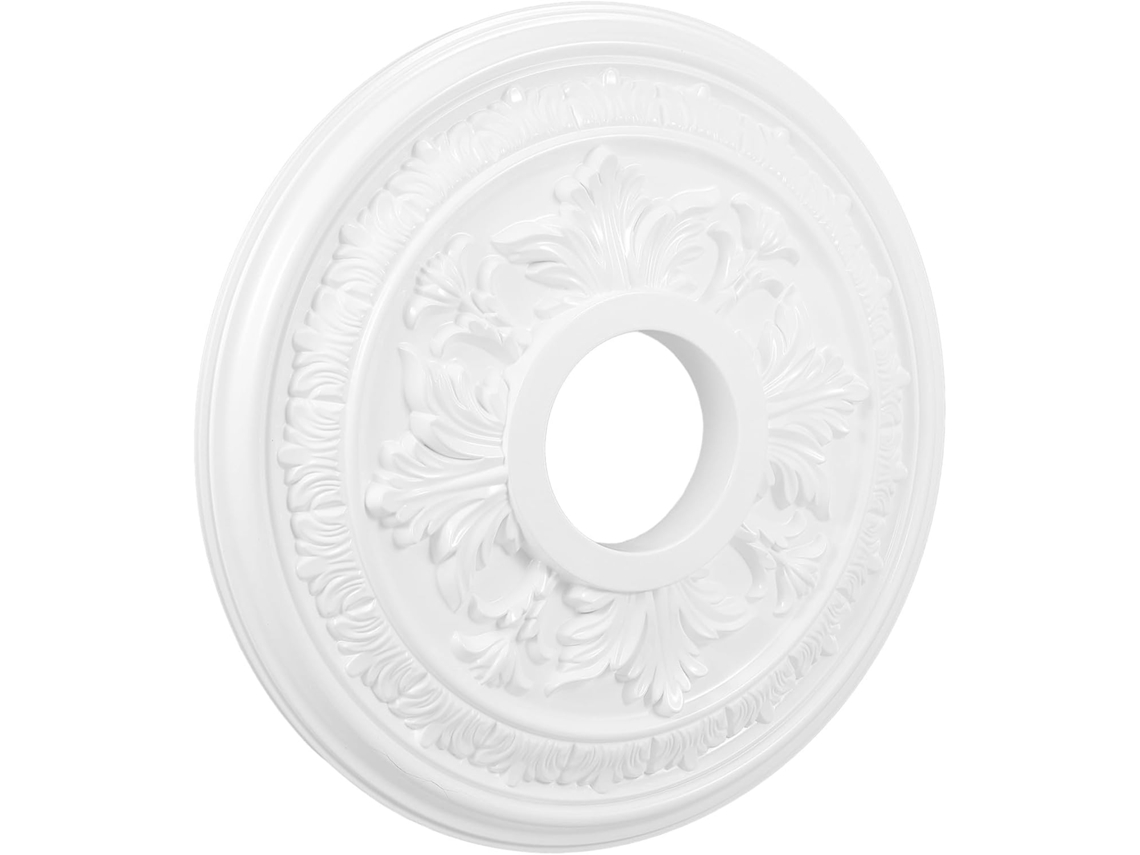 Medalhão De Teto Em Pu Branco, Roseta De Lustre Tradicional Robusta