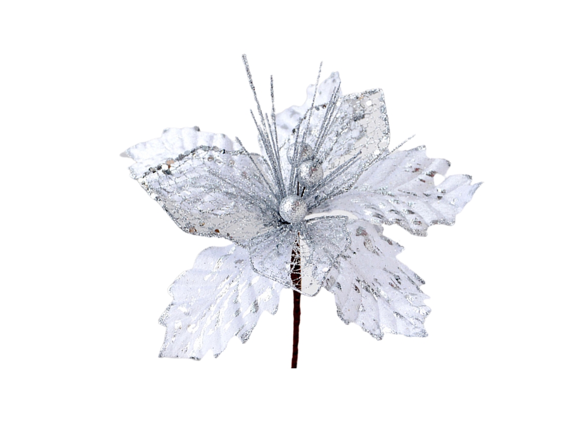 Ramo de Flores de Natal Artificial de 20cm com Malha Prateada LAXISCREED