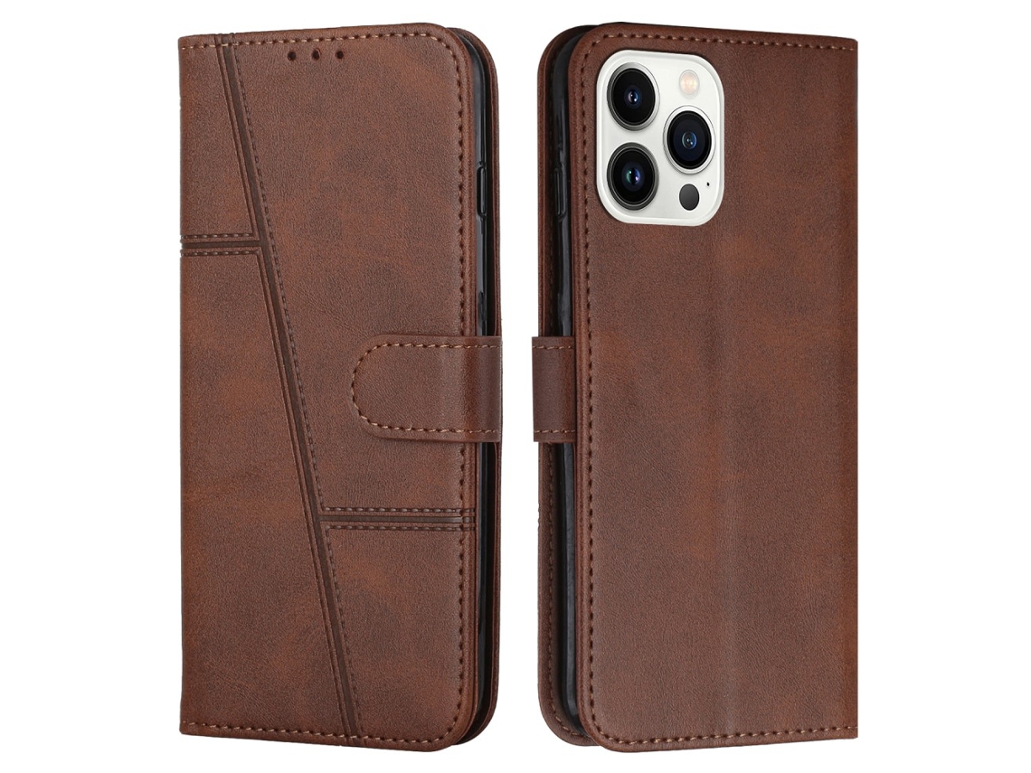 Capa Em Couro Pu, Para Iphone 16 Pro Max, Castanho
