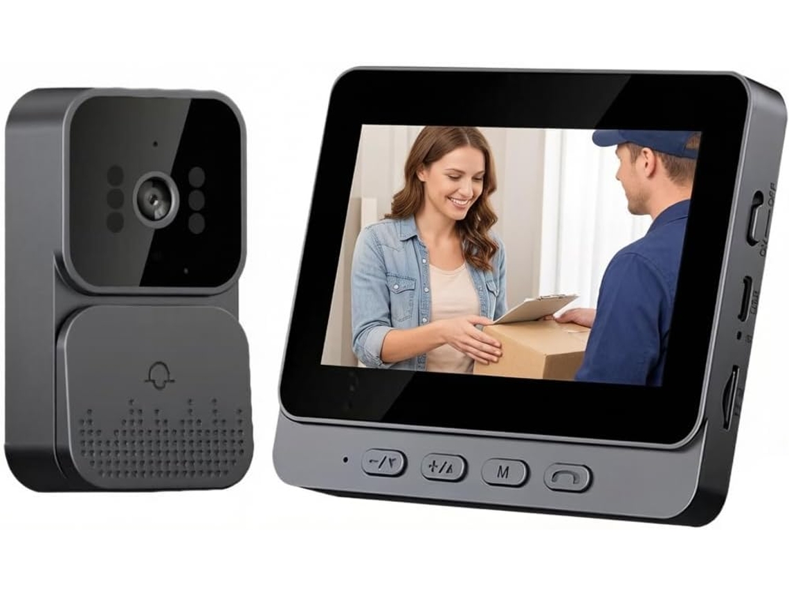 Campainha De Vídeo Sem Fio, Compatível Com Abertura Bidirecional E Interfone, À Prova D'água Ipx65, Vídeo Hd, Tela De 4,3 Polegadas.