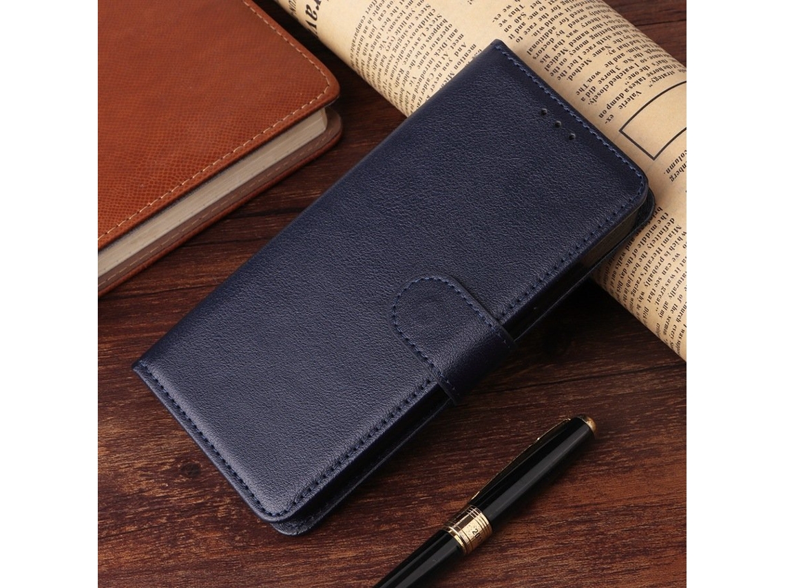 Capa Tipo Carteira Com Aba Em Couro Azul Escuro Para Iphone 17