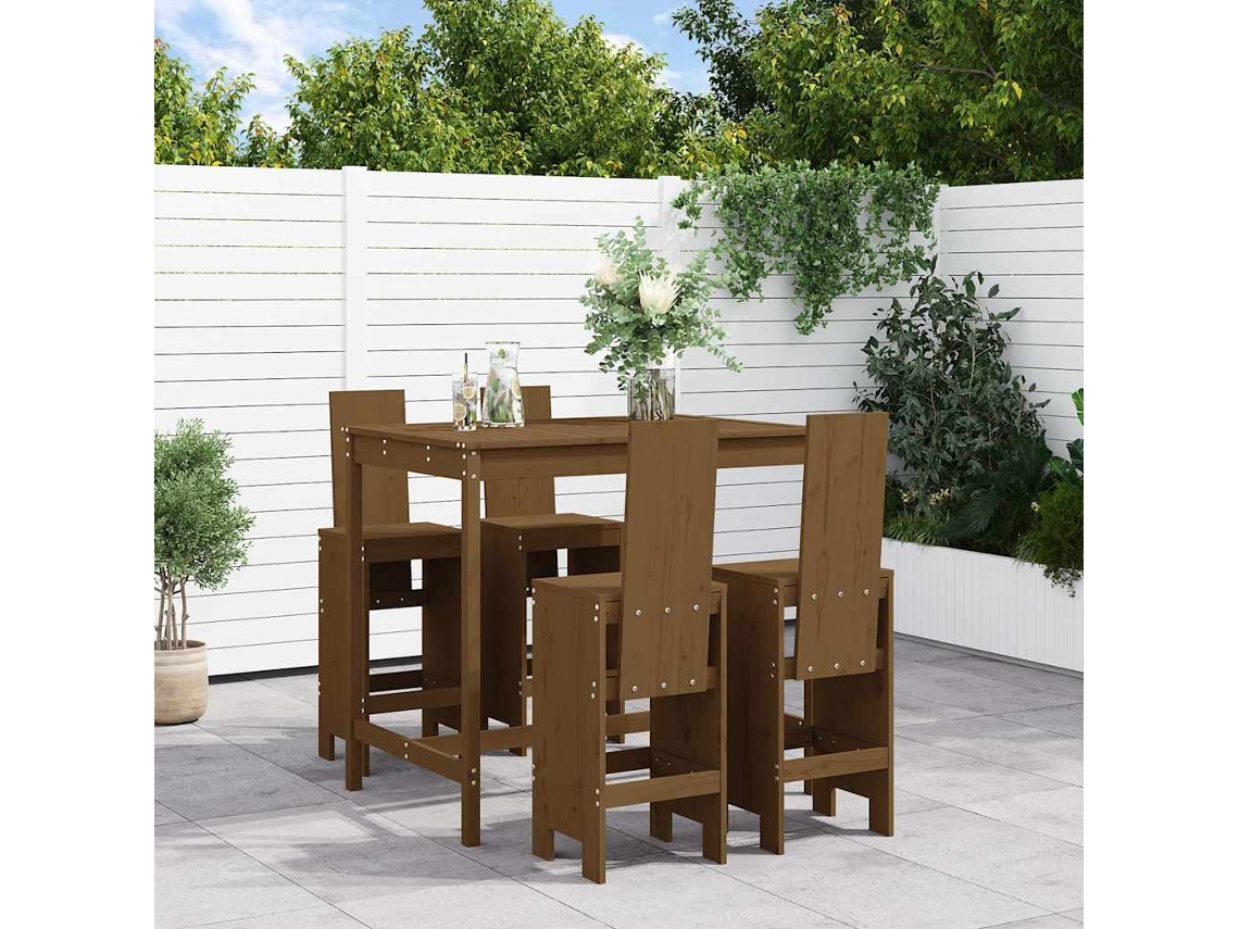 Vidaxl 5 Pcs Conj. De Bar P/ Jardim Madeira Pinho Maciça Castanho-mel