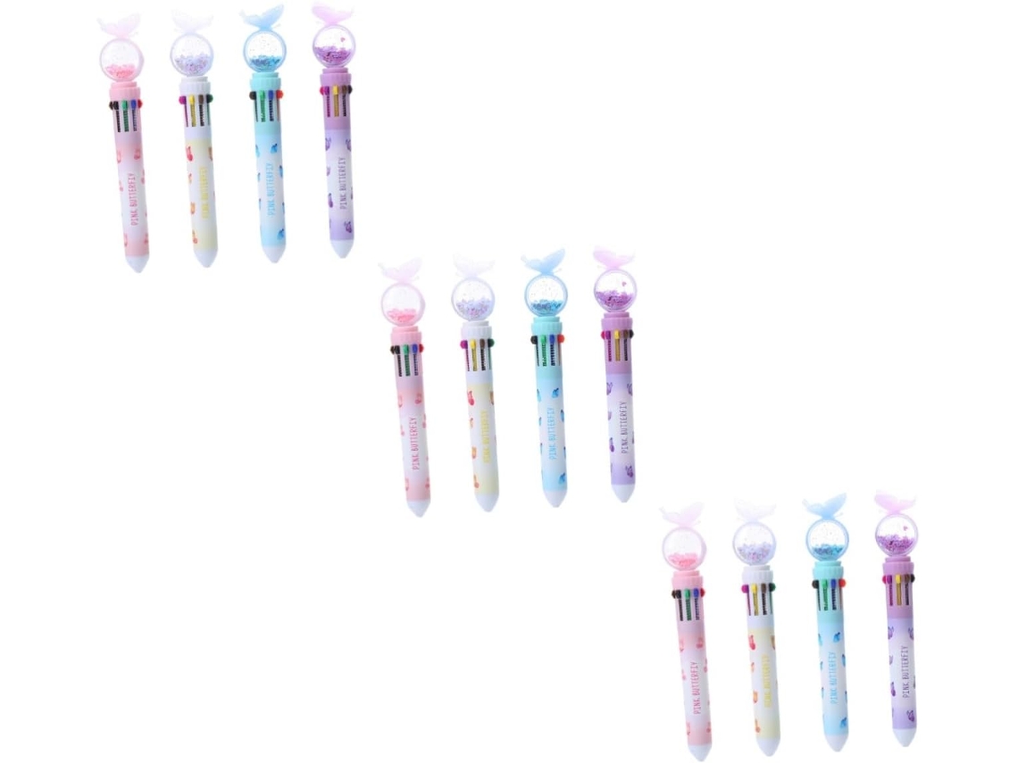 Conjunto De 12 Canetas Esferográficas Tehaux Multicoloridas Com