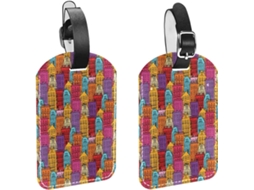Conjunto De 2 Etiquetas Viagem E Bagagem Masculinas Amarelo, Laranja, Vermelho, Roxo, Azul Estampa De Prédios Material