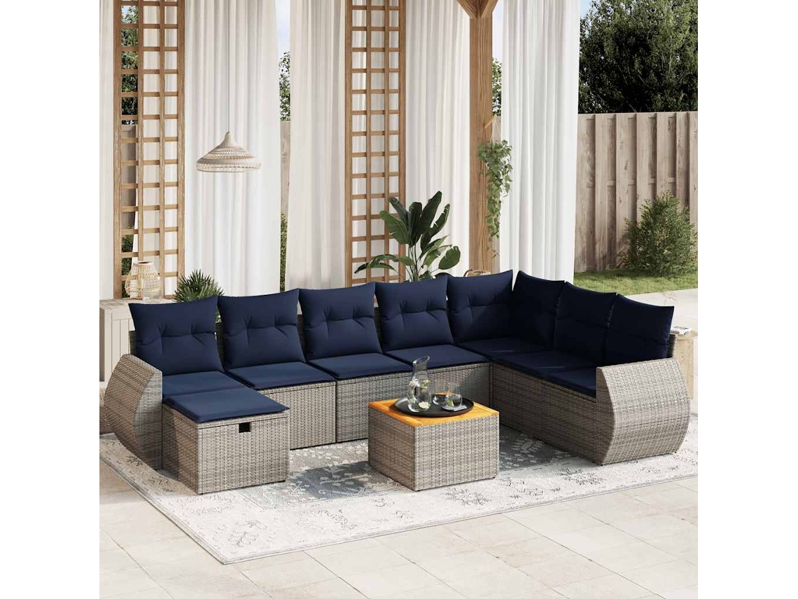 Vidaxl Conjunto De Sofá De Jardim De 9 Peças Com Almofadas Em Rattan Sintético Cinza