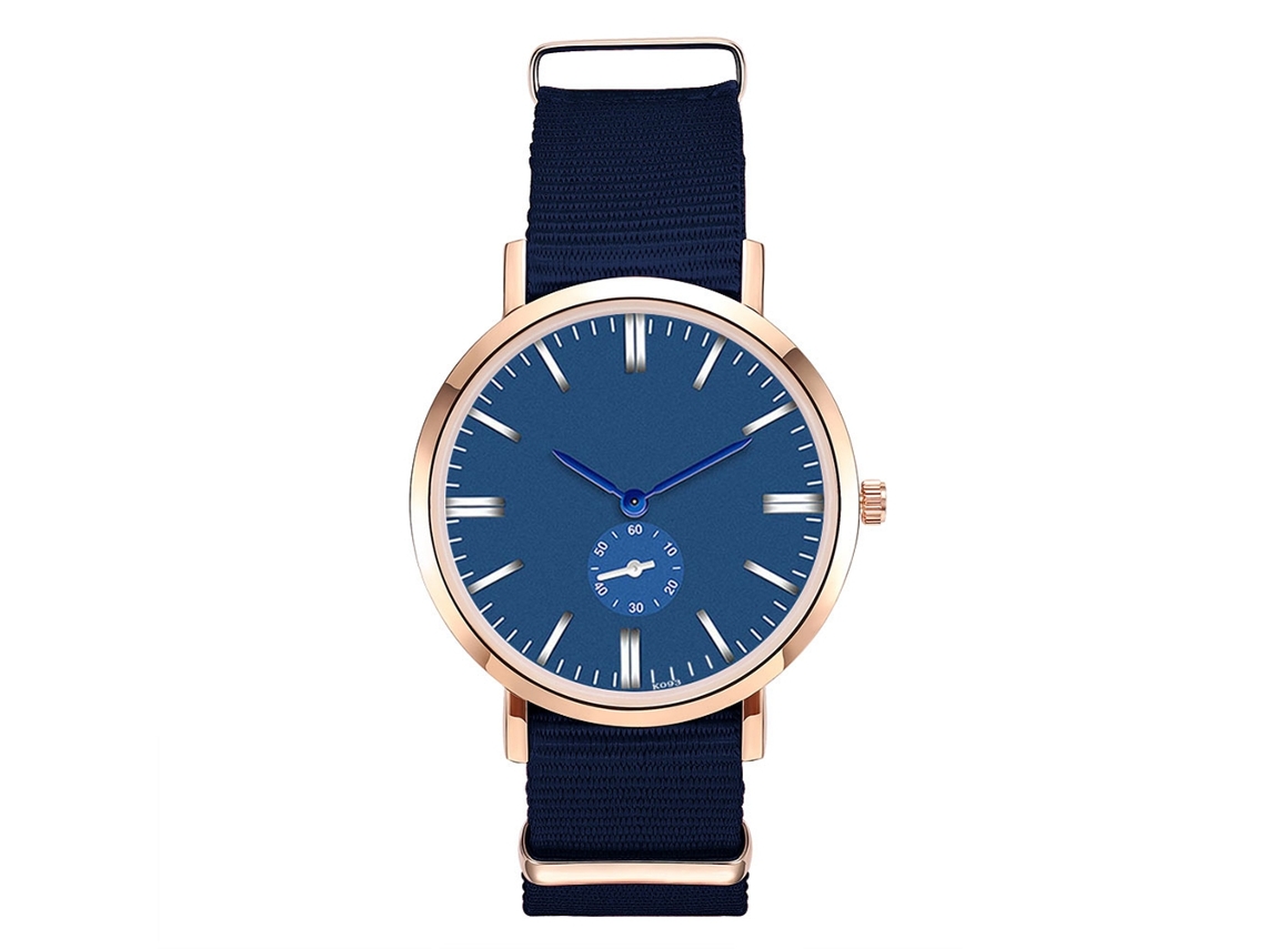 Relógio de quartzo unissex Zhoulianfa com pulseira de nylon e mostrador redondo azul royal.