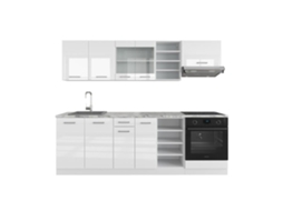 Cozinha R-Line, 240 cm, Mármore PT, branco brilhante/branco, Vicco