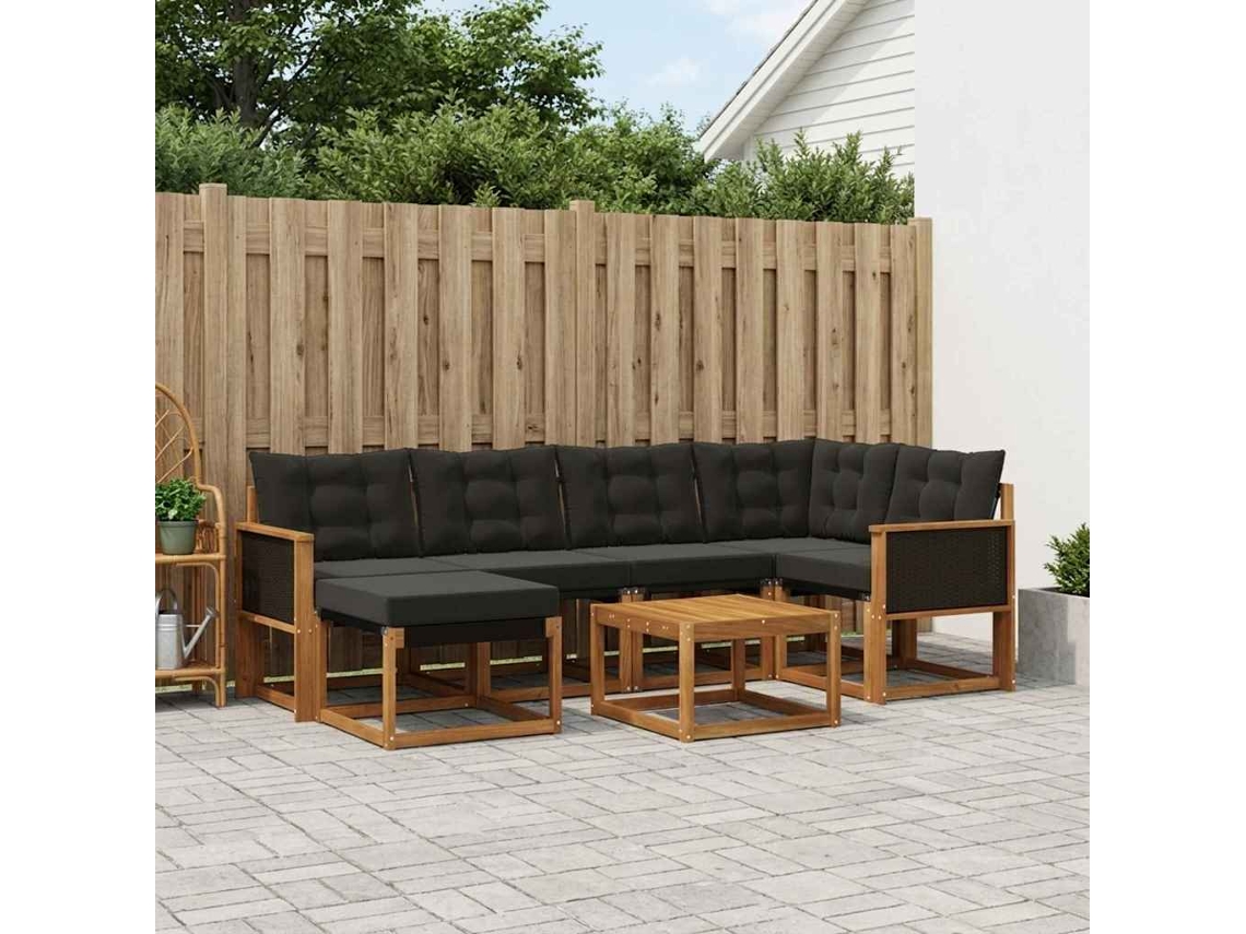 Vidaxl Conjunto De Sofás Para Exterior 7 Unid. Natural E Preto