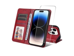 Capa Tipo Carteira De Couro Sintético Tkdaddy Para Iphone 15 Pro Max, Enkay Hat Prince, Capa Com Suporte Para Celular E Vidro Temperado, Vermelha
