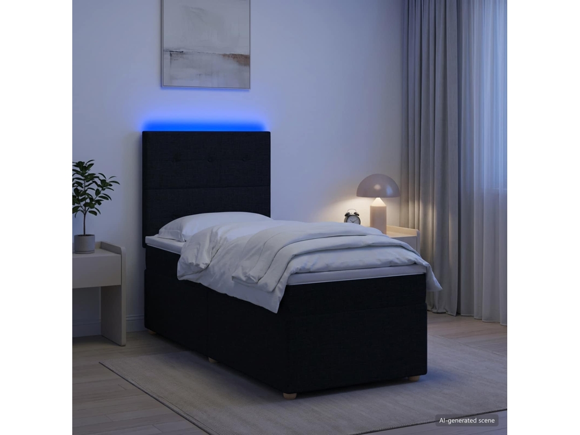 Vidaxl Cama Box Spring Com Colchão Preto 90 X 190 Cm Tecido
