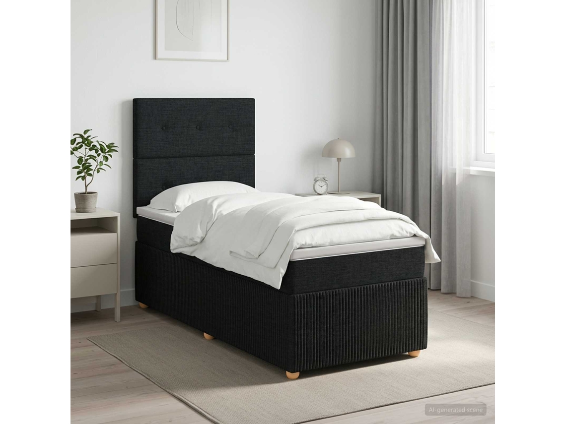 Vidaxl Cama Box Spring Com Colchão Preto 90 X 200 Cm Tecido