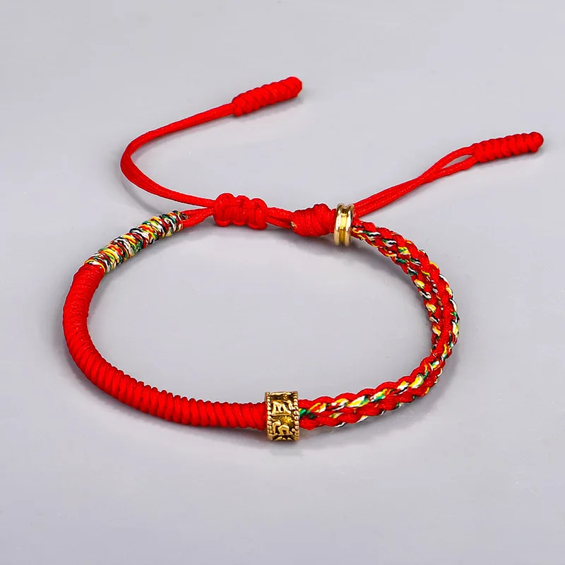 Pulseira Tibetana Budista com Contas de Oração de Seis Sílabas, Feita À Mão em Cordão de Algodão. MDUG
