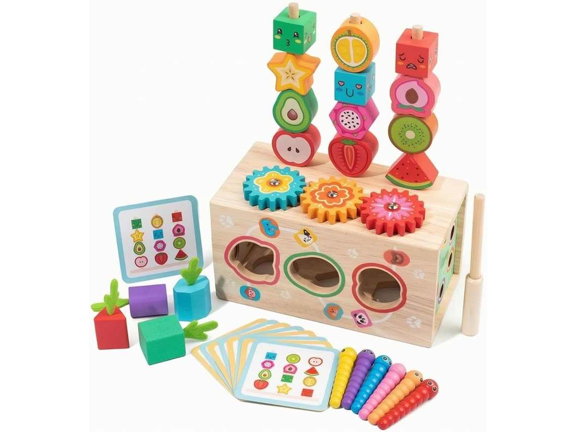 Brinquedo Educativo De Madeira Para Encaixar Formas, Com Engrenagens