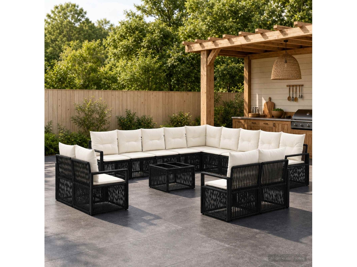 Vidaxl Conjunto De Sofá De Jardim 14 Unid. Preto Vime Pe