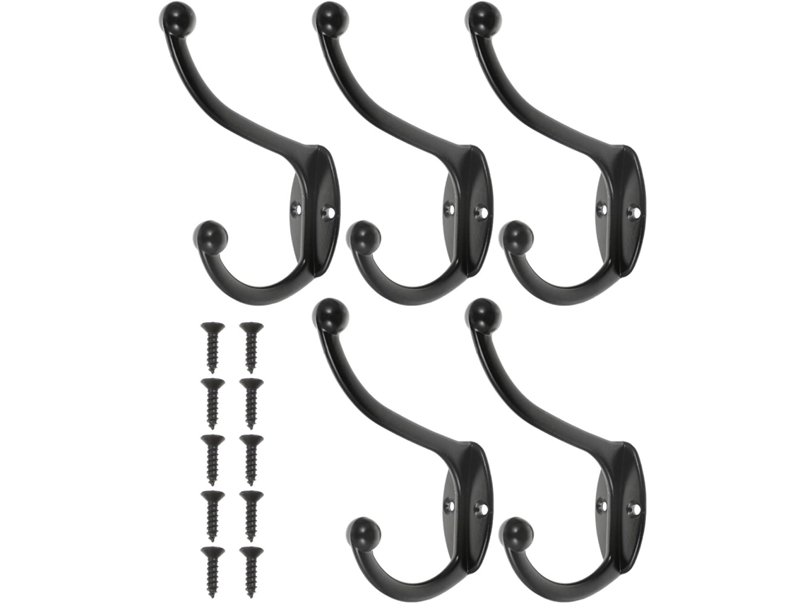 Conjunto De 5 Ganchos Pretos Resistentes À Corrosão, Fáceis De Instalar.