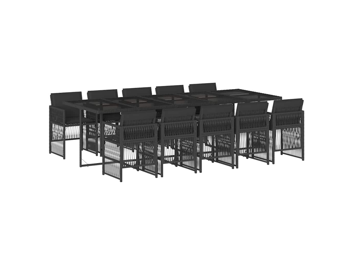 Conjunto de 11 Jantar para Jardim com Almofadões Vime Pe Preto MAISON EXCLUSIVE