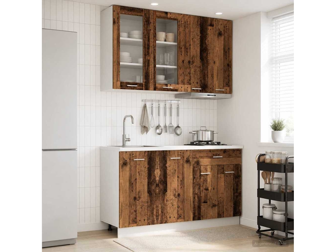 Vidaxl Unidade De Cozinha Lyon 4 Pcs Madeira Antiga