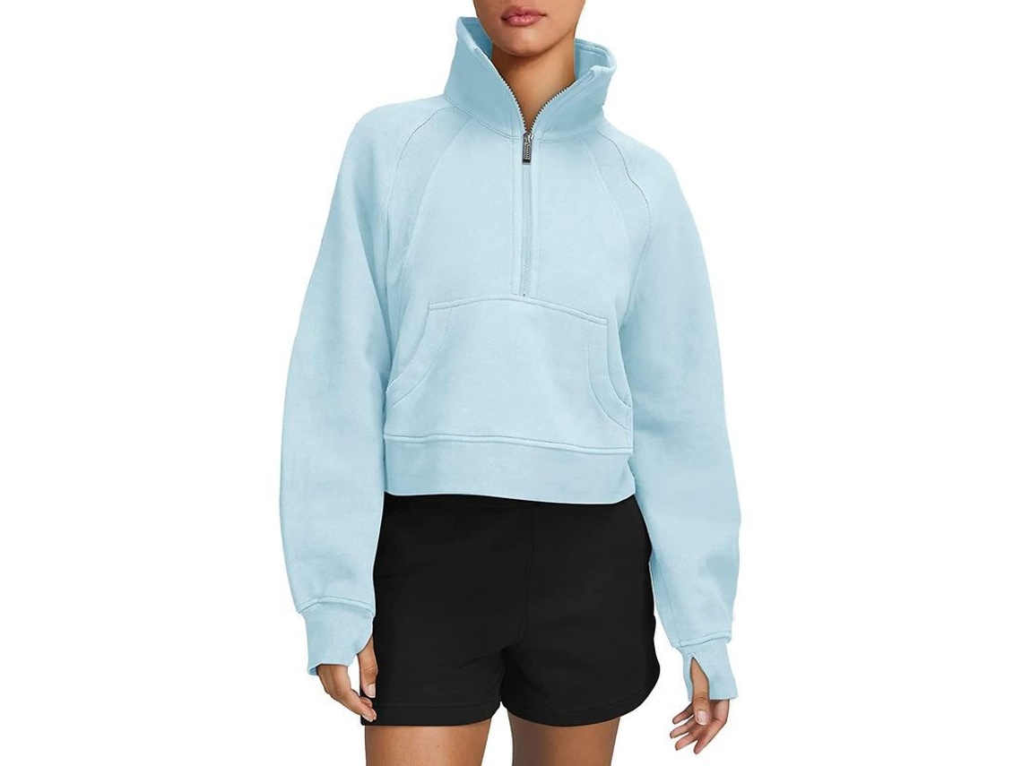 2026 sudadera para Mulher com Forro de Felpa Ilwhe de Manga Longa e Fecho Zip 1/2 com Bolso Canguru Tamanho Regular Outono Inverno