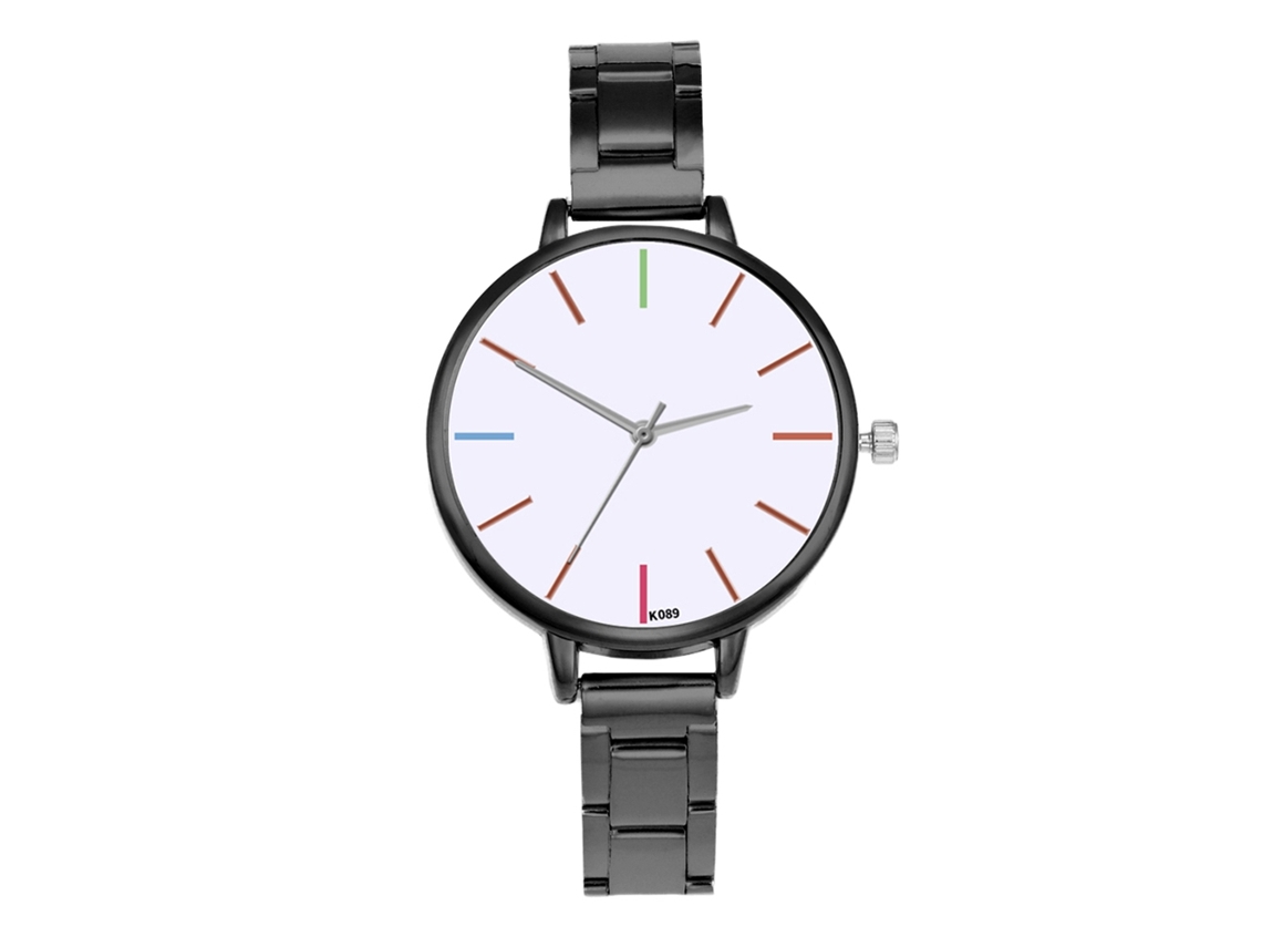 Relógio Analógico de Quartzo para Mulher com Pulseira de Aço Estilo Casual Elegante Preto