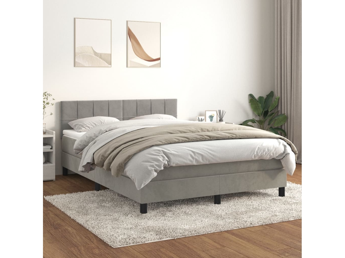 Vidaxl Cama Com Molas/colchão 140x200 Cm Veludo Cinzento-claro