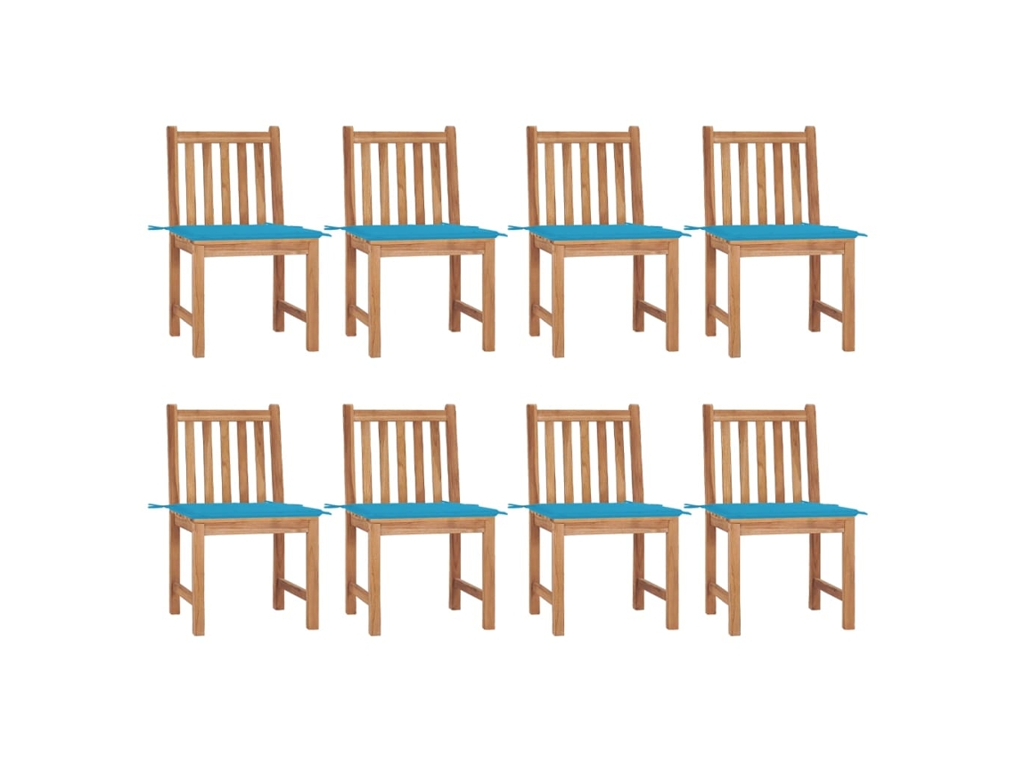 Vidaxl Cadeiras De Jardim 8 Pcs C/ Almofadões Madeira De Teca Maciça