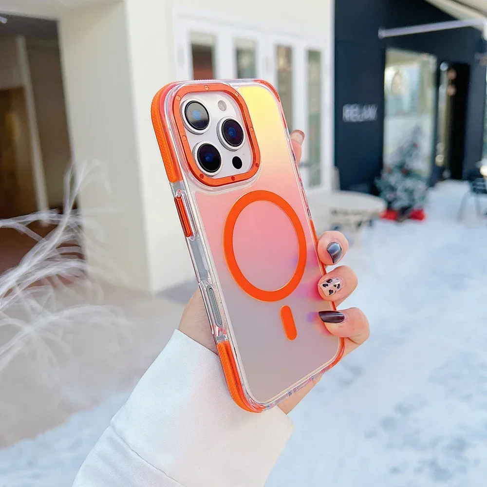 (iphone 12 Pro Max, Laranja) Capa Magnética Para Iphone, Compatível Com Carregamento Sem Fio Magsafe, Design Com Cores Em Degradê.