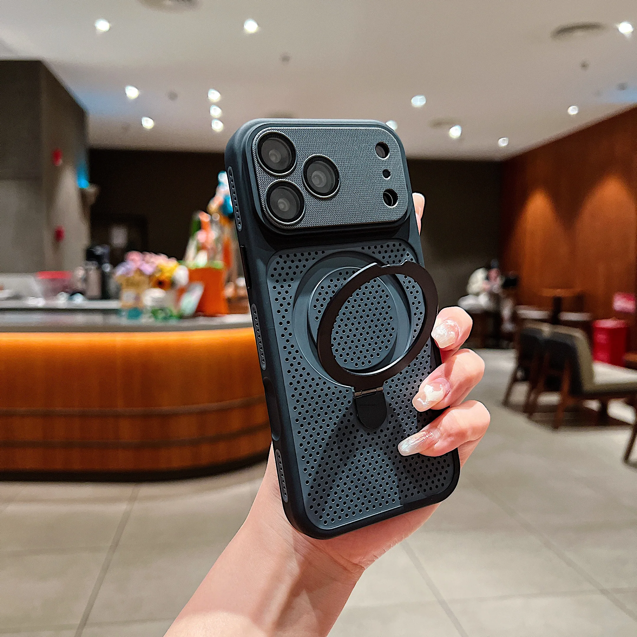 Capa Protetora De Malha Para Dissipação De Calor (iphone 17), Com Suporte, Resistente E Durável.