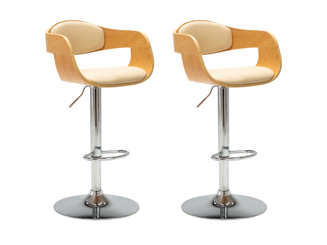 Bancos de Bar 2 Pcs Madeira Curvada e Couro Artificial Creme MAISON EXCLUSIVE