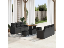 Vidaxl Conjunto De Sofá De Jardim Com Almofada Manual 9 Pcs Preto