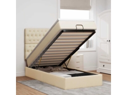 Vidaxl Cama Otomana com Colchão Leds 90x200 Cm Tecido Creme