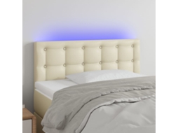 Cabeceira De Cama C/ Led 100x5x78/88 Cm Couro Artificial Crema