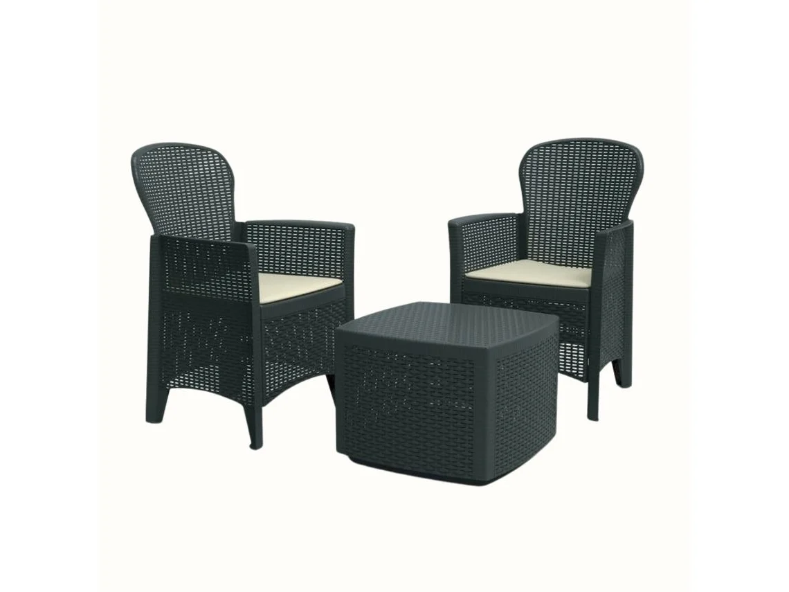 Conjunto de Jardim Tree Antracite IPAE PROGARDEN (2 Cadeirões + 1 Mesa de Apoio + 2 Almofadas) 
