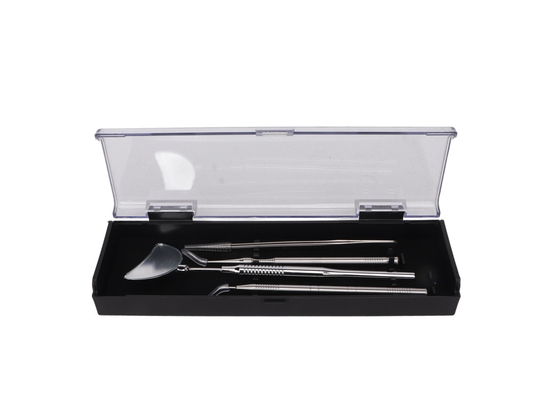 Conjunto De Pinças E Espelho Para Extensão De Cílios Inox Rotativo Com Grip Anti-derrapante Prata 4pcs