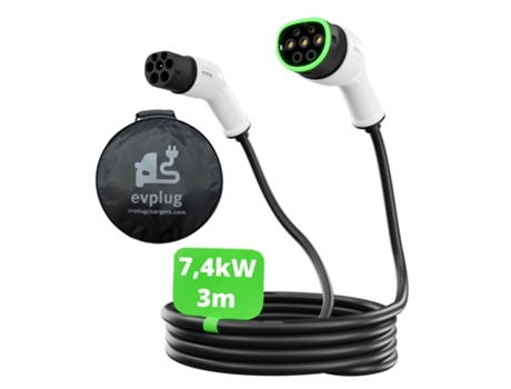 Cabo de carregamento Evplug para carros eléctricos EV (Tipo 2 - Tipo 2 | 3m, 7,4kW | 32A)