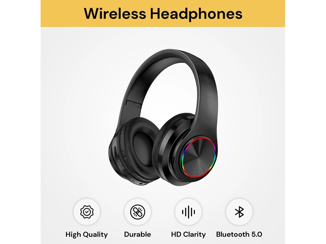 Fones De Ouvido Sem Fio Bluetooth Com Cancelamento De Ruído Estéreo Sobre A Orelha - Preto