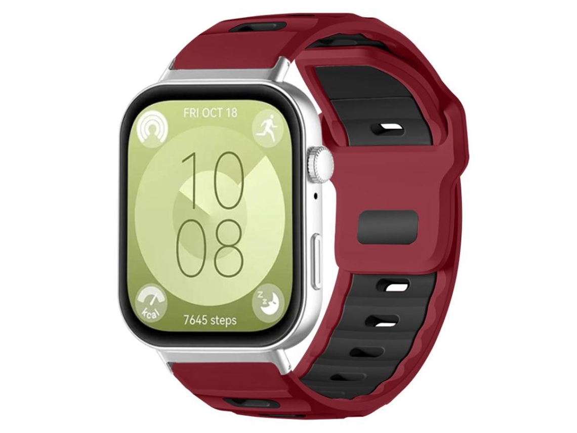 Bracelete Para Huawei Watch Fit 4 Pro / Fit 4 / Fit 3 - Silicone Bicolor - Encaixe Plano Vermelho Vinho + Preto