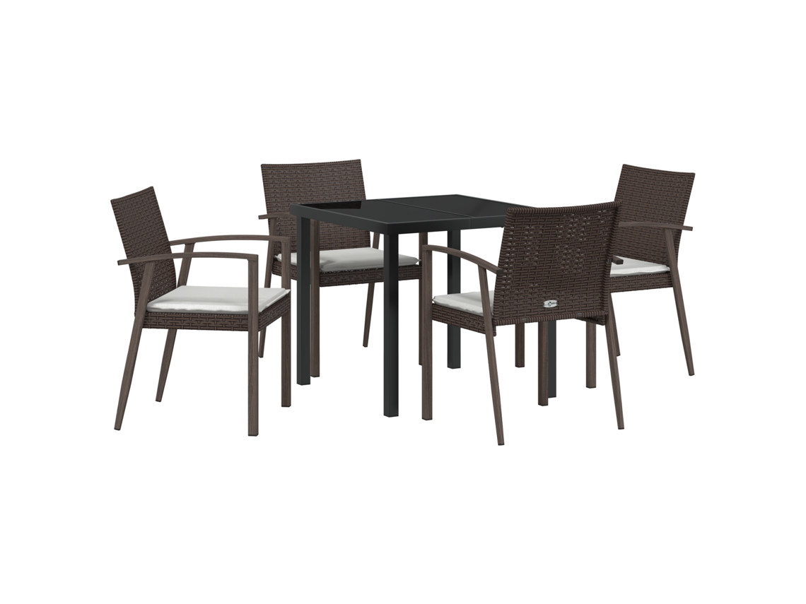 Conjunto 5 De Jantar De Jardim Com Almofadas Vidaxl Marrom Em Rattan Sintético
